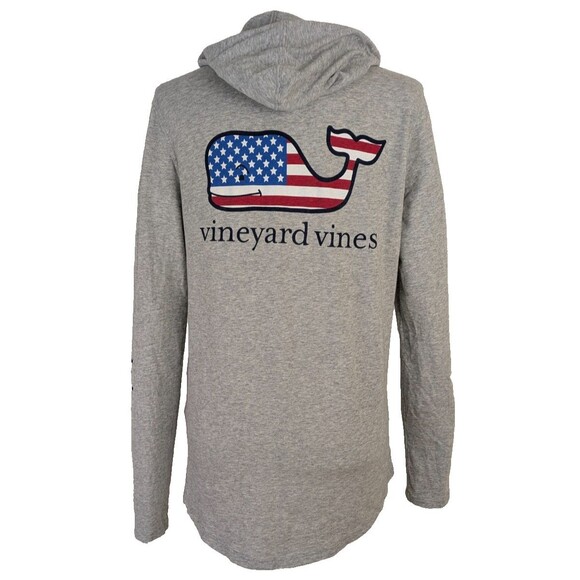 Vineyard Vines Edgartown Gray Women's SM Lightweight Flag Whale Hoodie - Picture 4 of 7